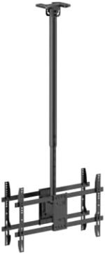 POWER LIGHT Dual Back-to-Back TV Ceiling Mount for 40-75 Inch Screens, Heavy-Duty Dual Display Ceiling Bracket, Full 360° Rotation, Height Adjustable 2500-3000mm Pole, VESA 600x400, Supports 100kg Total Load, Commercial Ceiling TV Mount, Black