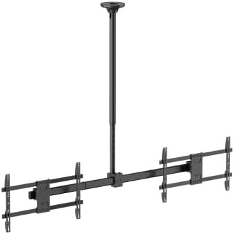 21KLN3lbncL._AC_.jpg POWER LIGHT Dual Side-by-Side TV Ceiling Mount for 40-65 Inch Screens, Heavy-Duty Dual Display Ceiling Bracket, Adjustable Width 1500-2000mm, Height Adjustable 2000-3000mm Pole, 360° Rotation, Supports 100kg Total Load, Commercial Ceiling TV Mount, Black - Image 1