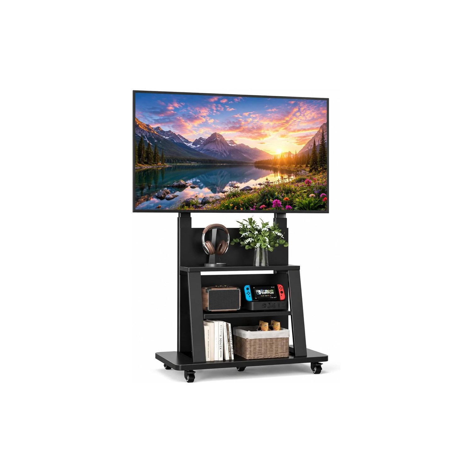 42 POWER LIGHT Mobile TV Stand for 40–86 Inch TVs - Black - Image 1