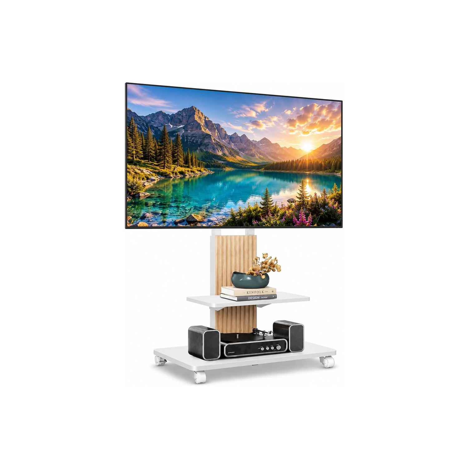 64 Rfiver Heavy Duty Rolling TV Stand for 55–90 Inch TVs - TF1304WHT - Image 1